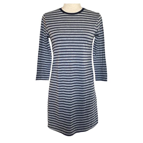 FOREVER 21 Striped 3/4 Sleeve Mini Dress Size Medium Navy Gray - Picture 1 of 5
